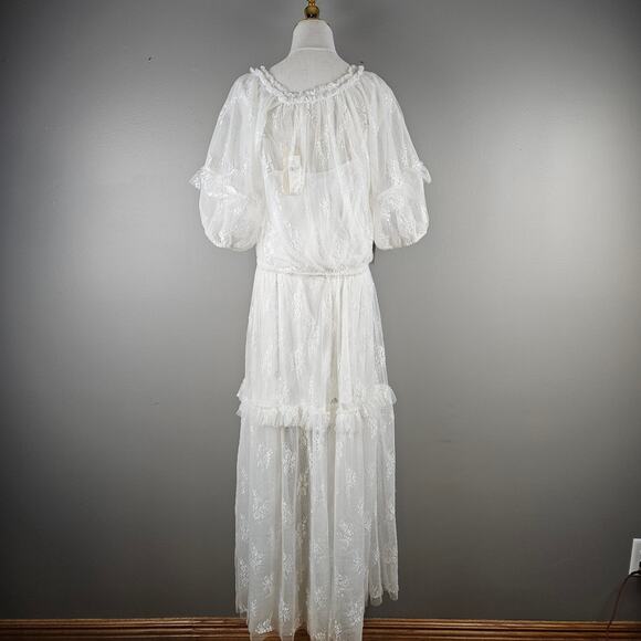 Anthropologie Me Be Ruffle Maxi Dress Wedding White Boho Cottagecore Lace - Picture 2 of 10